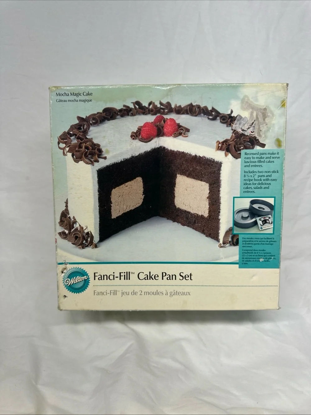 Wilton Fanci-Fill Cake Pan Set - White and Teal Packaging